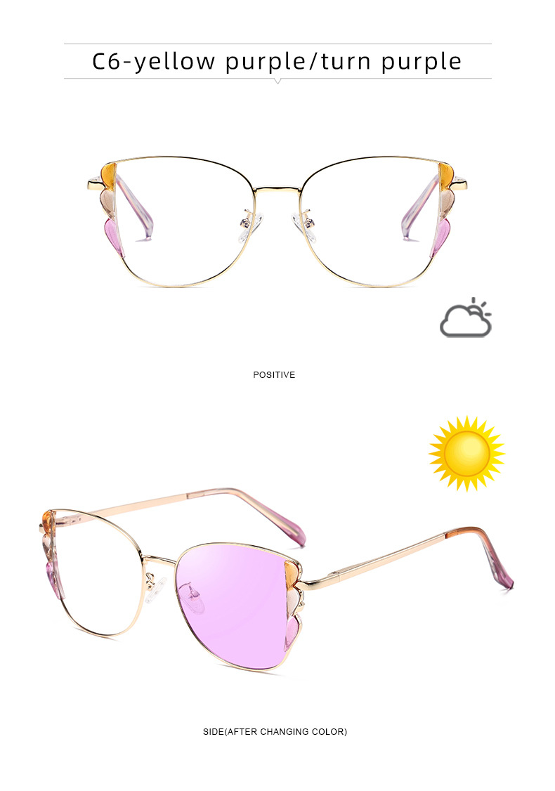 Black PC Women's Fashion Butterfly Optical Frames - Instant Color Changing Anti-Blue Light Glasses Wholesale - Details 18