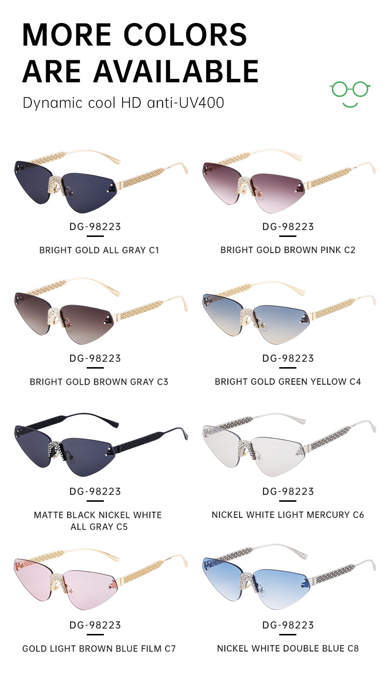 Black PC Women's Fashion Rimless Sunglasses with Rhinestones - Outdoor Street Style UV400 Shades Wholesale - Details 12