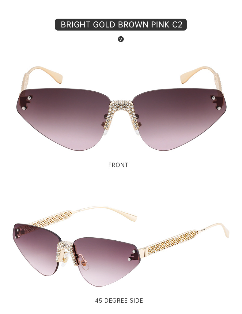 Black PC Women's Fashion Rimless Sunglasses with Rhinestones - Outdoor Street Style UV400 Shades Wholesale - Details 15