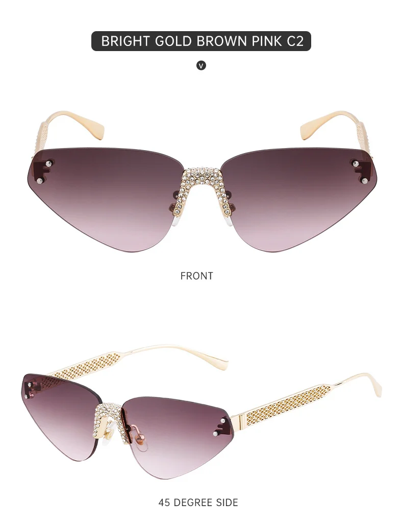 Black PC Women's Fashion Rimless Sunglasses with Rhinestones - Outdoor Street Style UV400 Shades Wholesale - Details 15