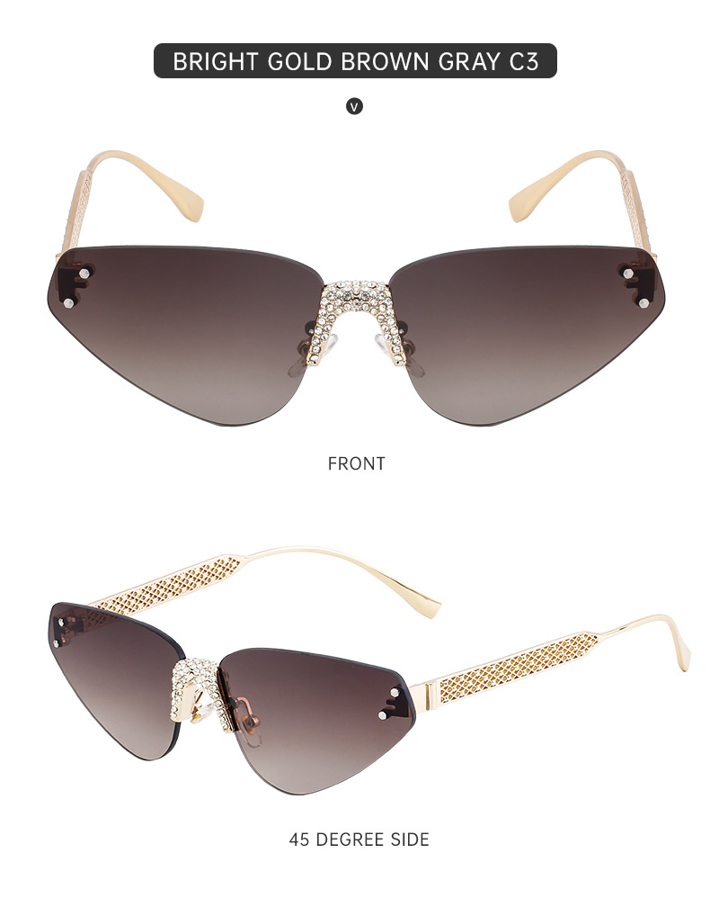 Black PC Women's Fashion Rimless Sunglasses with Rhinestones - Outdoor Street Style UV400 Shades Wholesale - Details 16