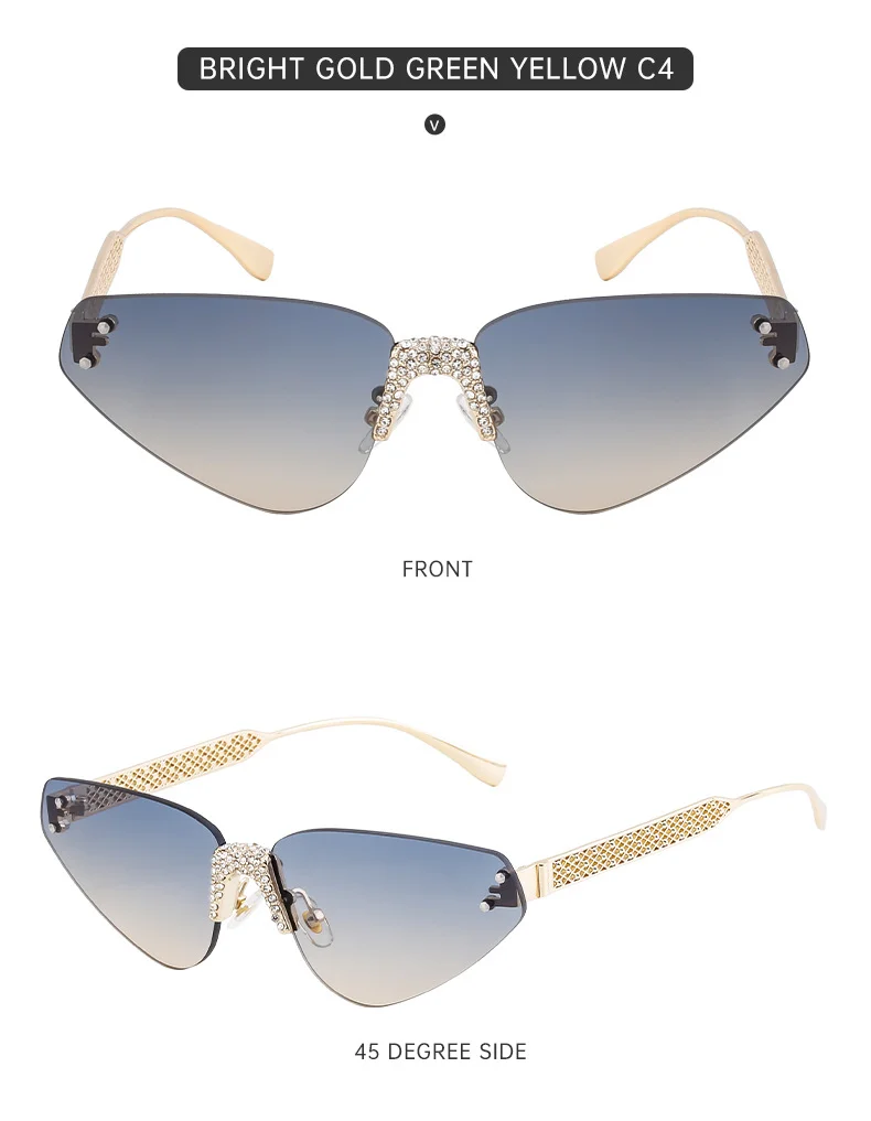 Black PC Women's Fashion Rimless Sunglasses with Rhinestones - Outdoor Street Style UV400 Shades Wholesale - Details 17