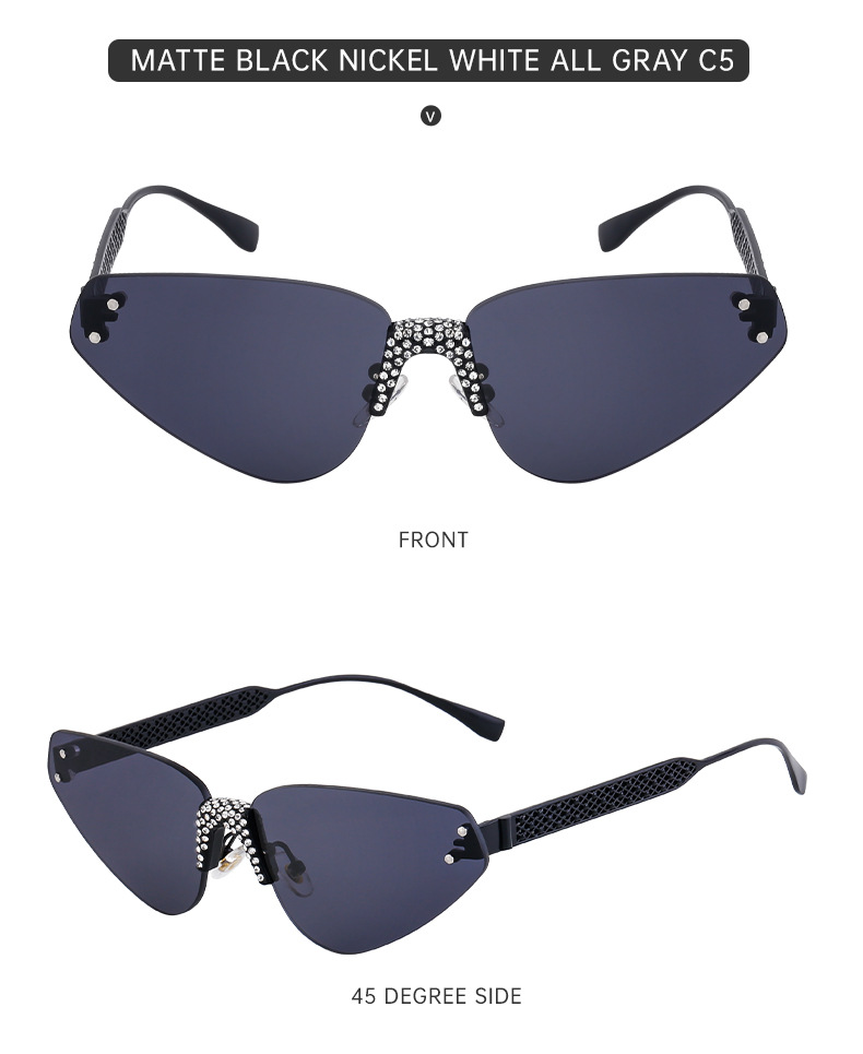 Black PC Women's Fashion Rimless Sunglasses with Rhinestones - Outdoor Street Style UV400 Shades Wholesale - Details 18