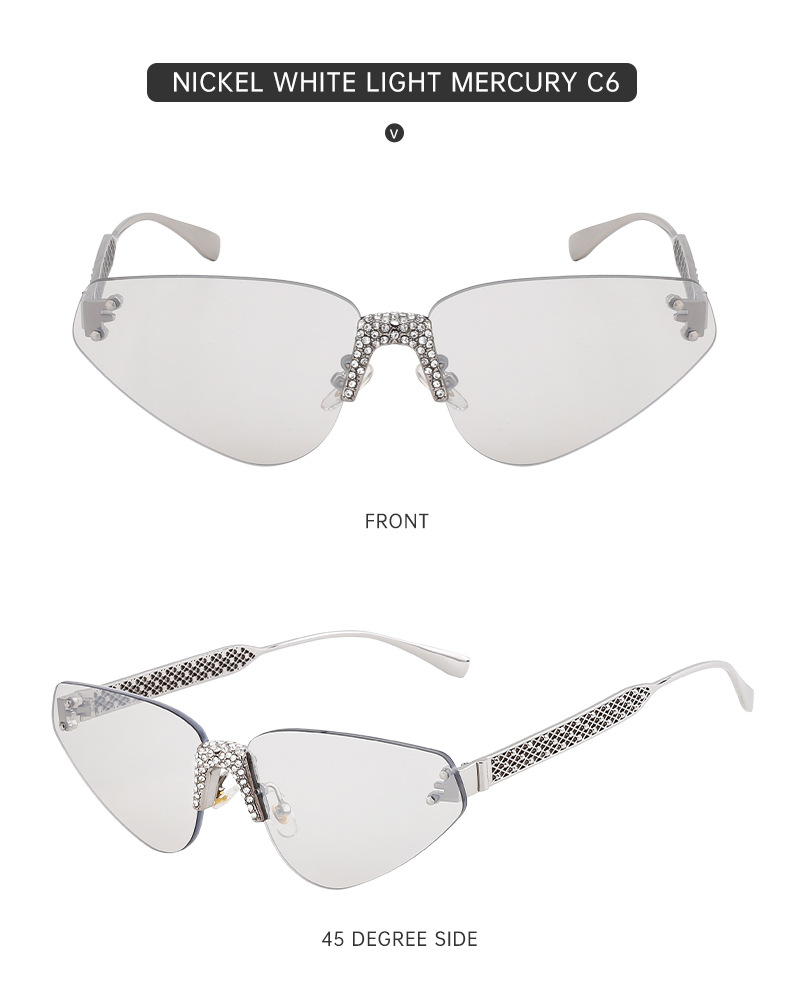 Black PC Women's Fashion Rimless Sunglasses with Rhinestones - Outdoor Street Style UV400 Shades Wholesale - Details 19