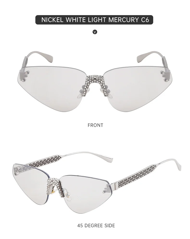 Black PC Women's Fashion Rimless Sunglasses with Rhinestones - Outdoor Street Style UV400 Shades Wholesale - Details 19