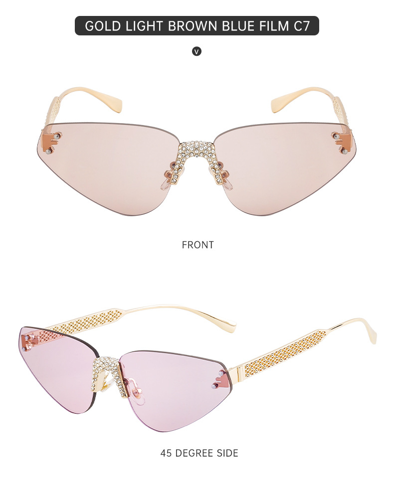 Black PC Women's Fashion Rimless Sunglasses with Rhinestones - Outdoor Street Style UV400 Shades Wholesale - Details 20