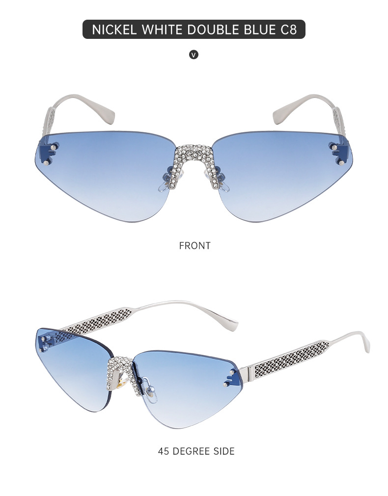 Black PC Women's Fashion Rimless Sunglasses with Rhinestones - Outdoor Street Style UV400 Shades Wholesale - Details 21