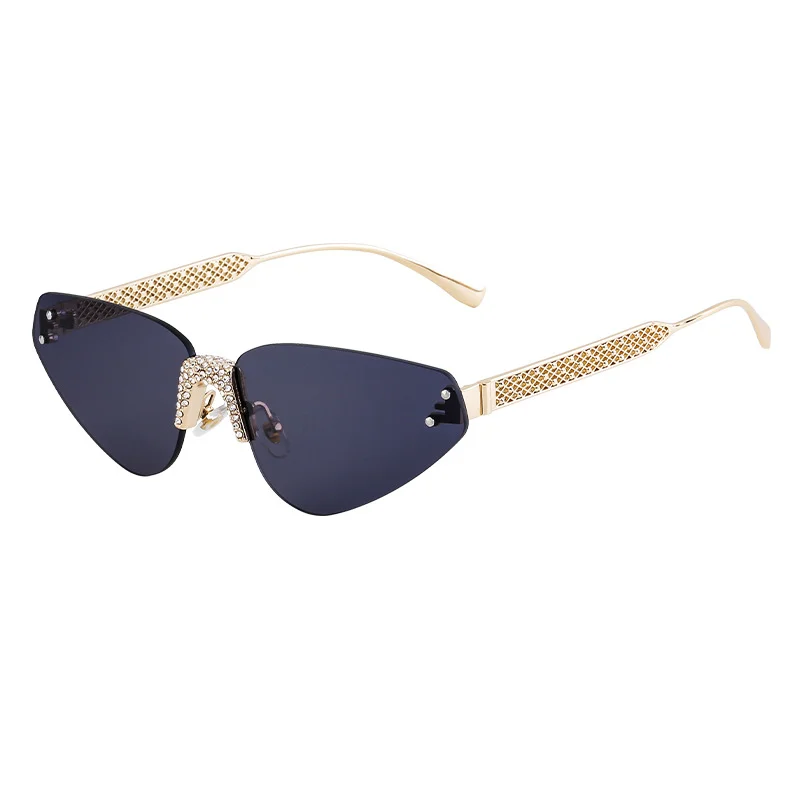 Black PC Women's Fashion Rimless Sunglasses with Rhinestones - Outdoor Street Style UV400 Shades Wholesale - View 4