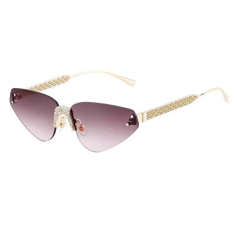 Black PC Women's Fashion Rimless Sunglasses with Rhinestones - Outdoor Street Style UV400 Shades Wholesale - View 5