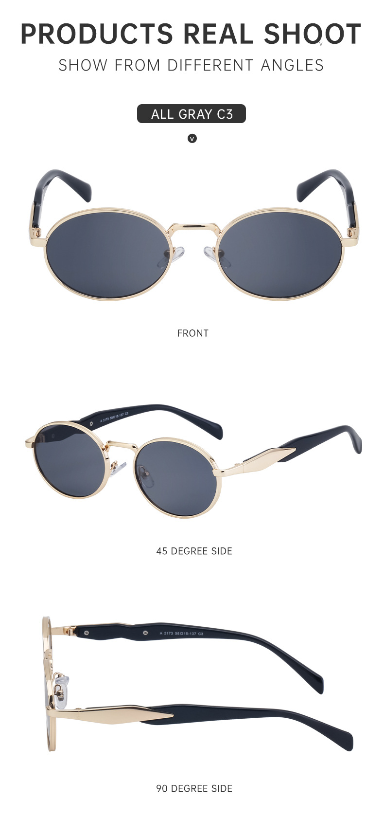 Black PC Women's Oval Small Frame Sunglasses - Premium Designer Style UV400 Fashion Eyewear - Details 15