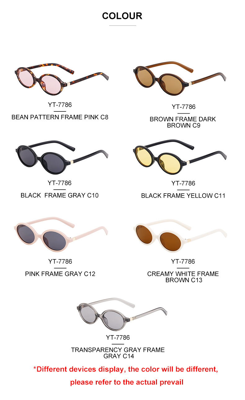 Black PC Women's Fashion Oval Small Frame Sunglasses - Retro Street Style UV400 Sun Glasses - Details 13