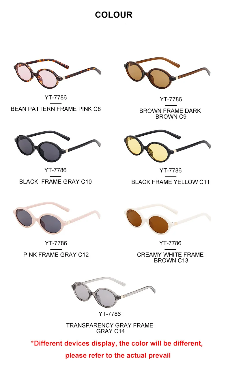 Black PC Women's Fashion Oval Small Frame Sunglasses - Retro Street Style UV400 Sun Glasses - Details 13