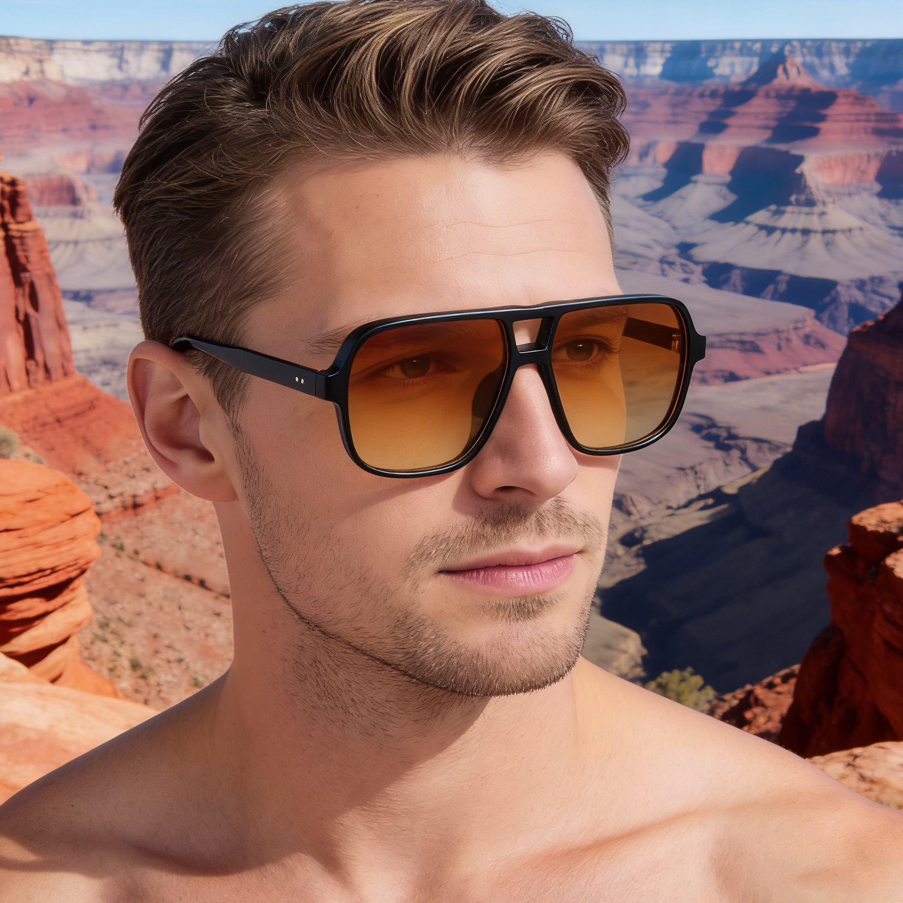 Black PC Vintage Aviator Sun Glasses Men - Large Frame Outdoor Sports UV Protection Eyewear - View 1