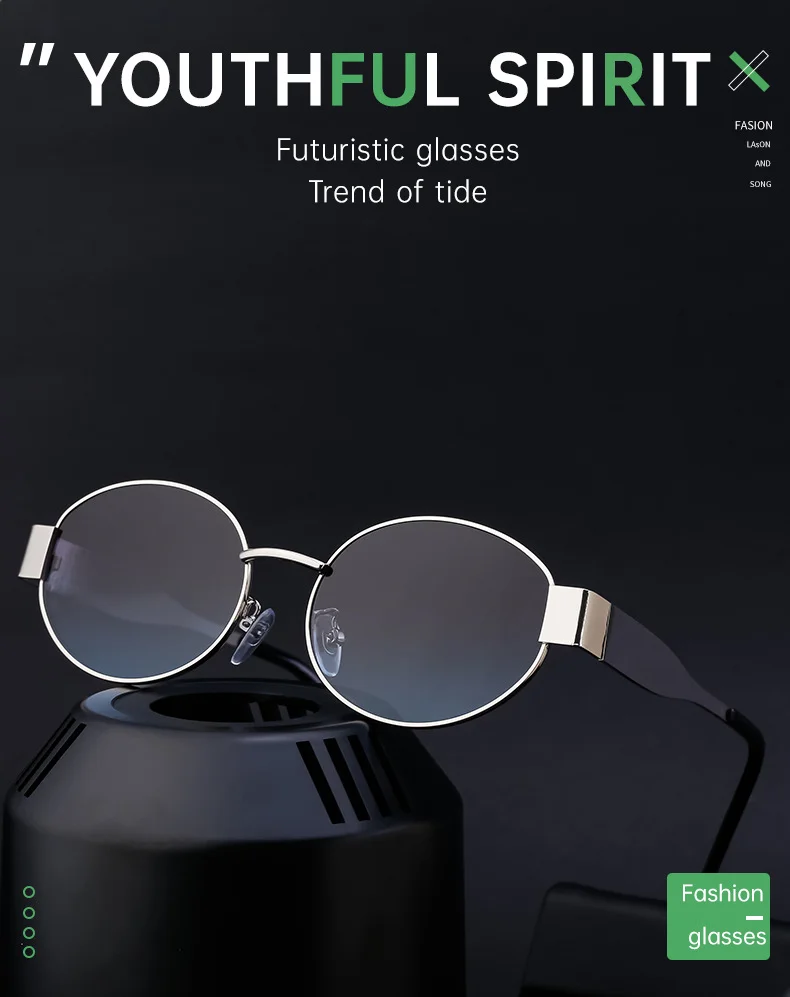 Black Metal Trendy Oval Frame Sun Glasses Women - Chic Designer Style UV Protection Eyewear Bulk - Details 4