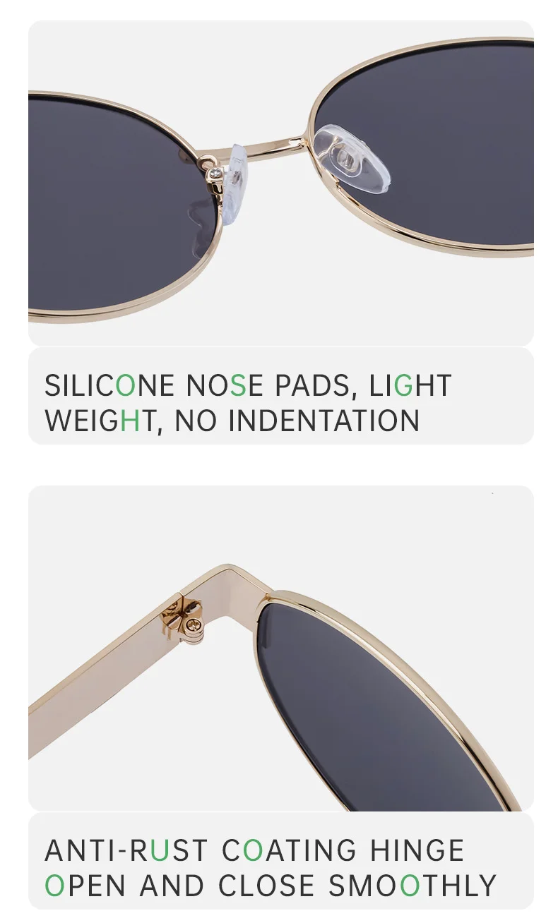 Black Metal Trendy Oval Frame Sun Glasses Women - Chic Designer Style UV Protection Eyewear Bulk - Details 11