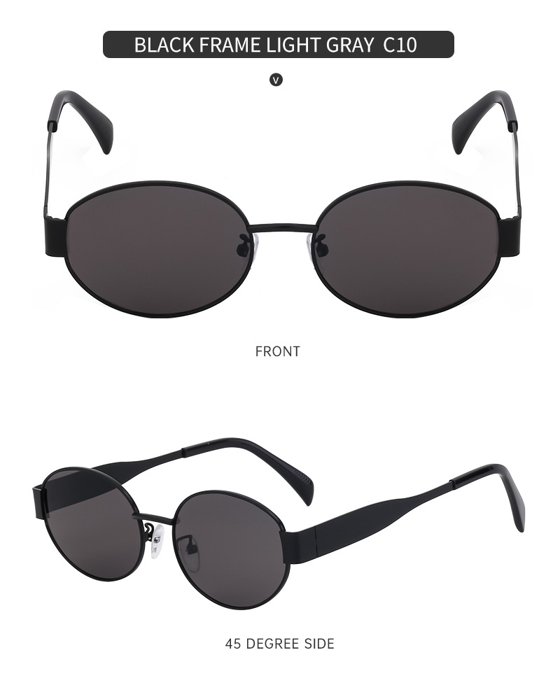 Black Metal Trendy Oval Frame Sun Glasses Women - Chic Designer Style UV Protection Eyewear Bulk - Details 14