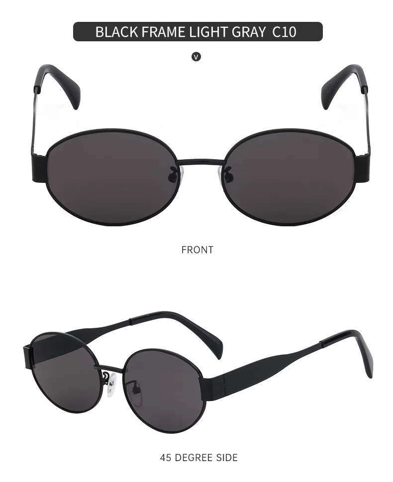 Black Metal Trendy Oval Frame Sun Glasses Women - Chic Designer Style UV Protection Eyewear Bulk - Details 14