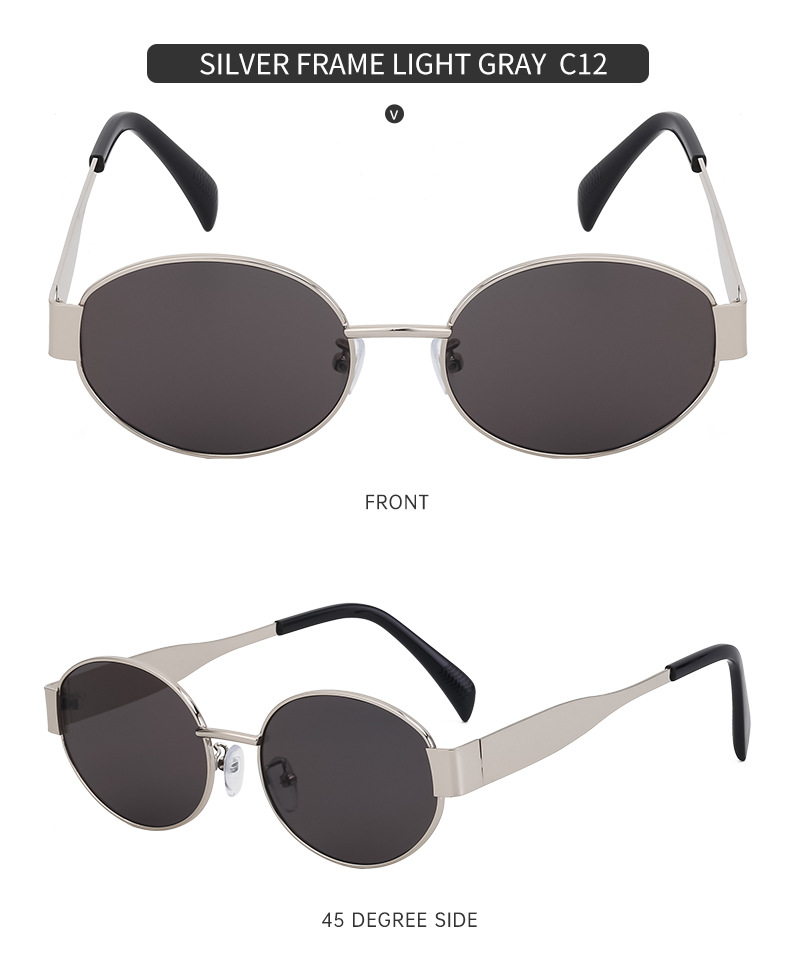 Black Metal Trendy Oval Frame Sun Glasses Women - Chic Designer Style UV Protection Eyewear Bulk - Details 16