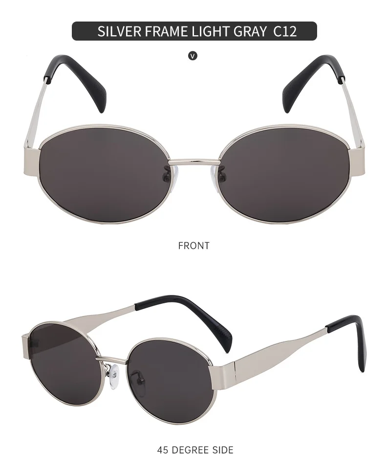 Black Metal Trendy Oval Frame Sun Glasses Women - Chic Designer Style UV Protection Eyewear Bulk - Details 16