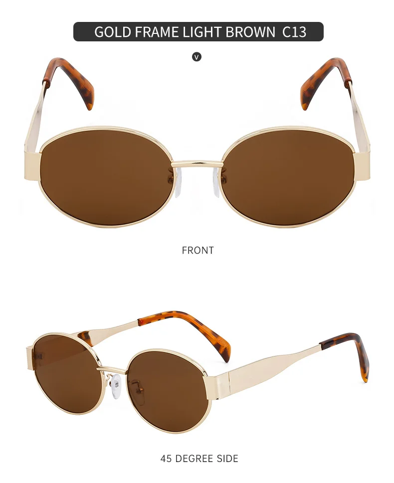 Black Metal Trendy Oval Frame Sun Glasses Women - Chic Designer Style UV Protection Eyewear Bulk - Details 17