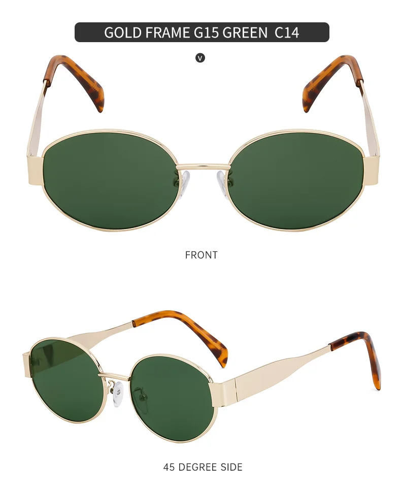 Black Metal Trendy Oval Frame Sun Glasses Women - Chic Designer Style UV Protection Eyewear Bulk - Details 18