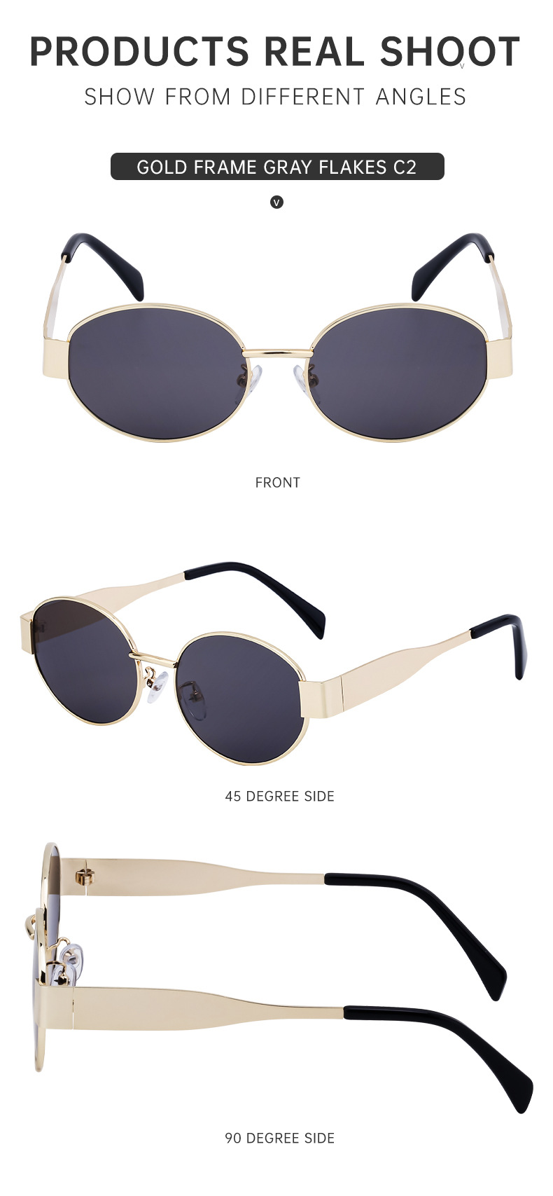 Black Metal Trendy Oval Frame Sun Glasses Women - Chic Designer Style UV Protection Eyewear Bulk - Details 19