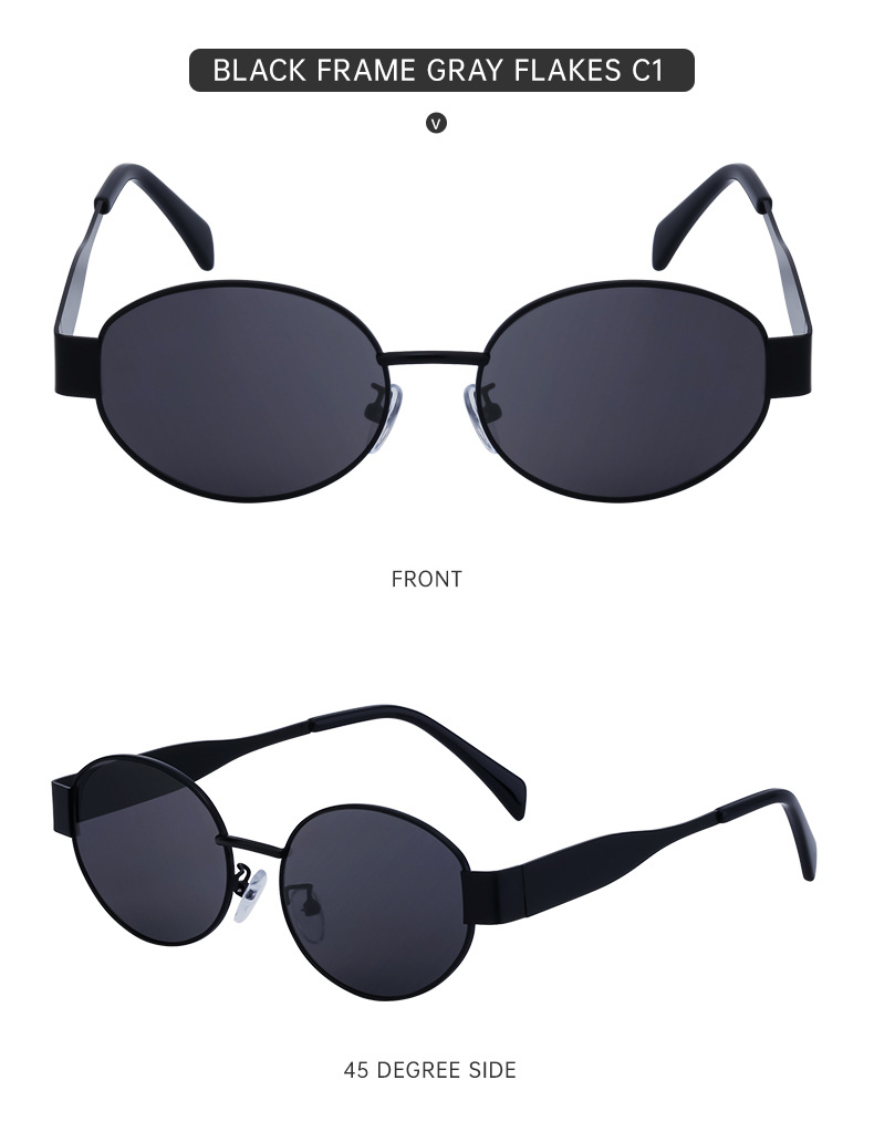 Black Metal Trendy Oval Frame Sun Glasses Women - Chic Designer Style UV Protection Eyewear Bulk - Details 20