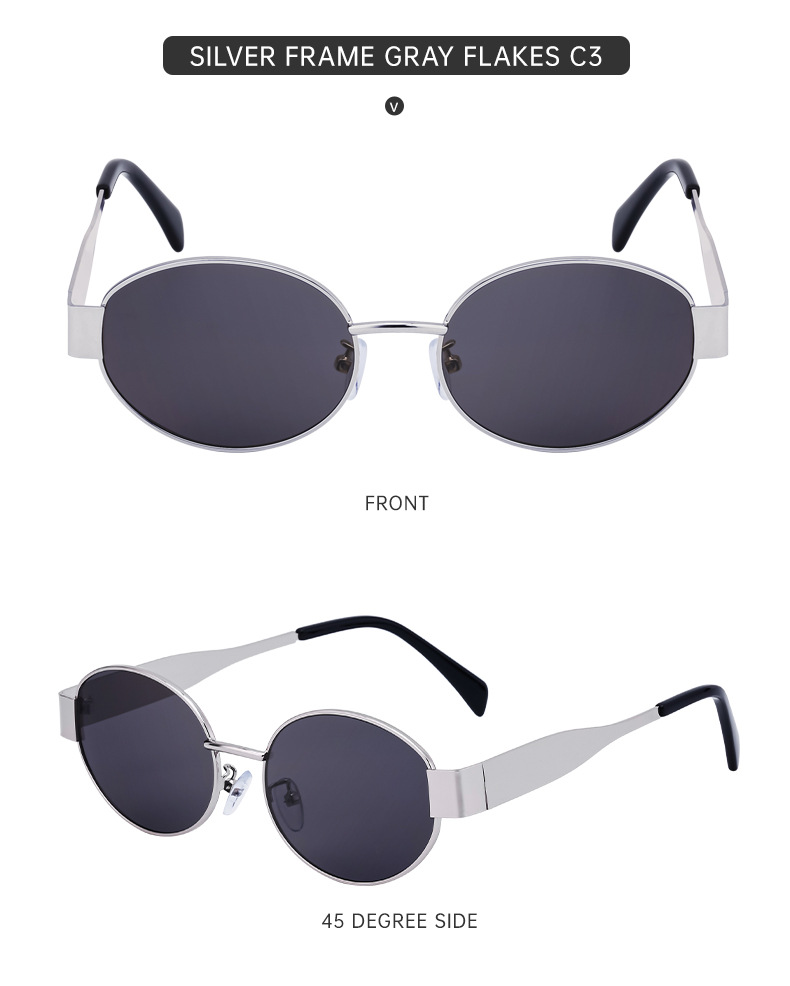 Black Metal Trendy Oval Frame Sun Glasses Women - Chic Designer Style UV Protection Eyewear Bulk - Details 21