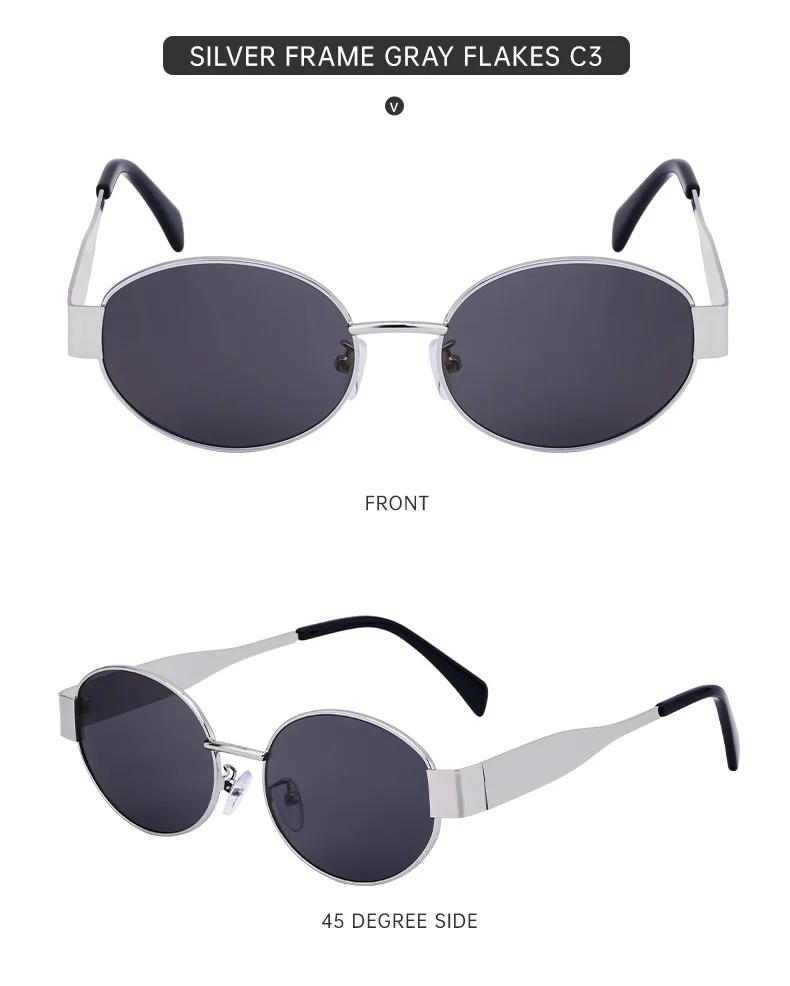 Black Metal Trendy Oval Frame Sun Glasses Women - Chic Designer Style UV Protection Eyewear Bulk - Details 21