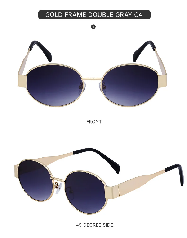 Black Metal Trendy Oval Frame Sun Glasses Women - Chic Designer Style UV Protection Eyewear Bulk - Details 22