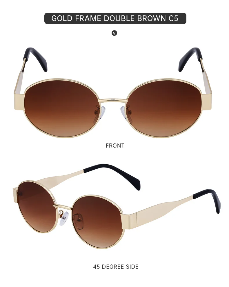 Black Metal Trendy Oval Frame Sun Glasses Women - Chic Designer Style UV Protection Eyewear Bulk - Details 23