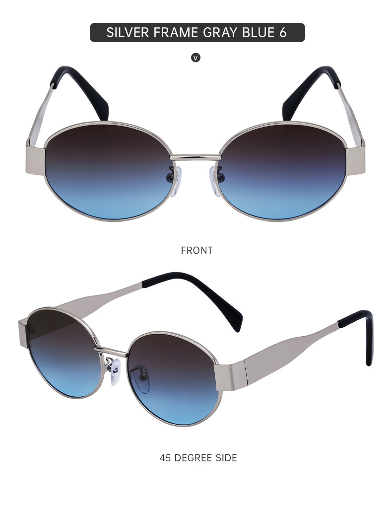 Black Metal Trendy Oval Frame Sun Glasses Women - Chic Designer Style UV Protection Eyewear Bulk - Details 24