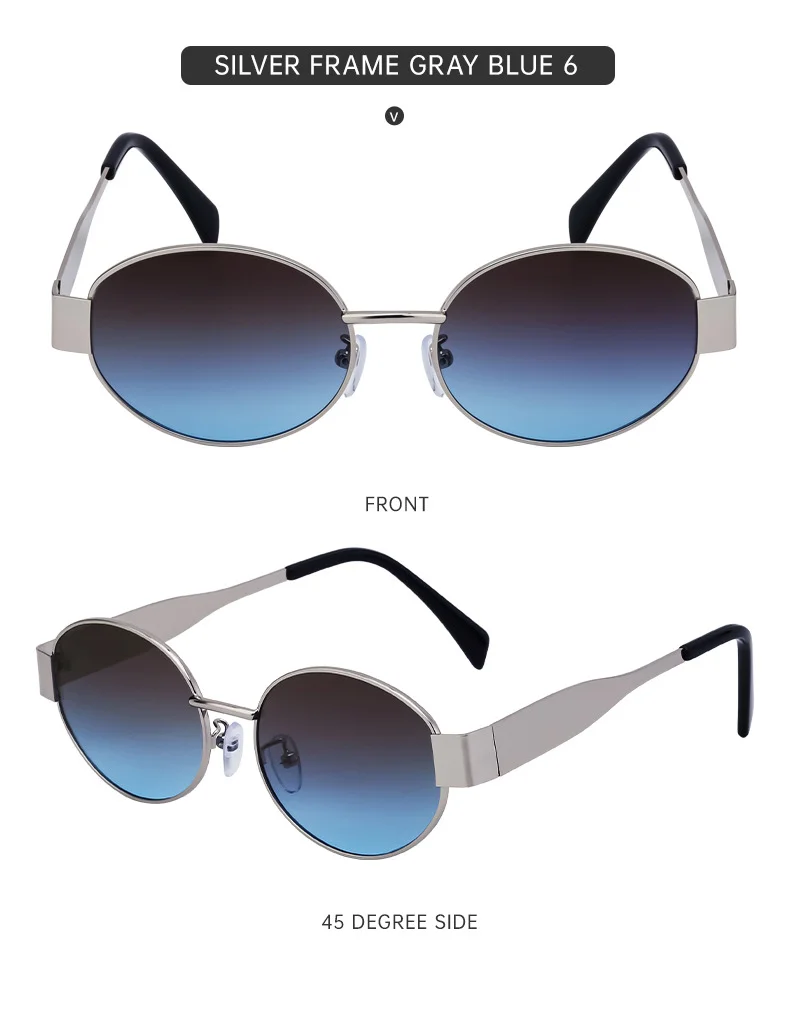 Black Metal Trendy Oval Frame Sun Glasses Women - Chic Designer Style UV Protection Eyewear Bulk - Details 24