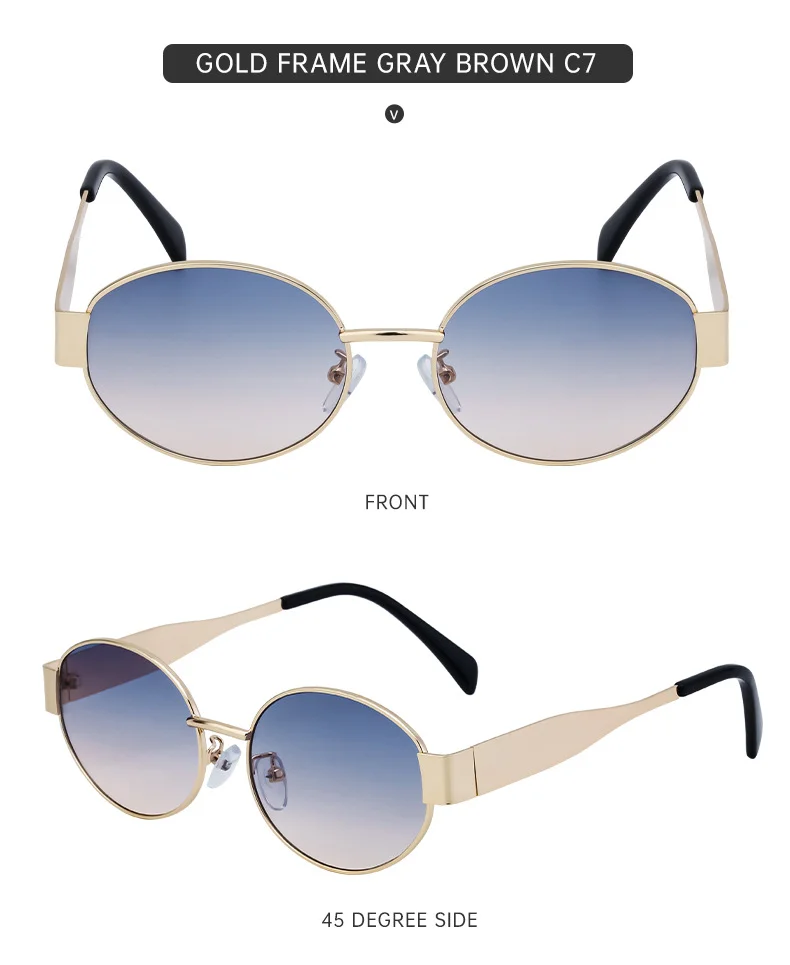 Black Metal Trendy Oval Frame Sun Glasses Women - Chic Designer Style UV Protection Eyewear Bulk - Details 25
