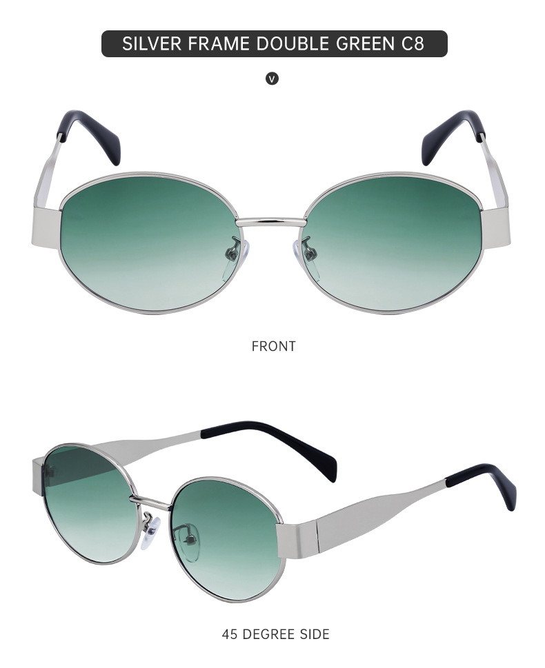 Black Metal Trendy Oval Frame Sun Glasses Women - Chic Designer Style UV Protection Eyewear Bulk - Details 26