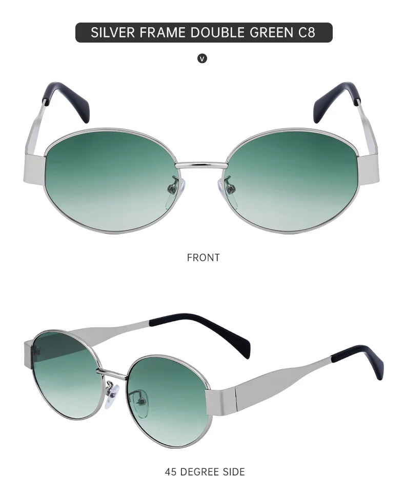 Black Metal Trendy Oval Frame Sun Glasses Women - Chic Designer Style UV Protection Eyewear Bulk - Details 26