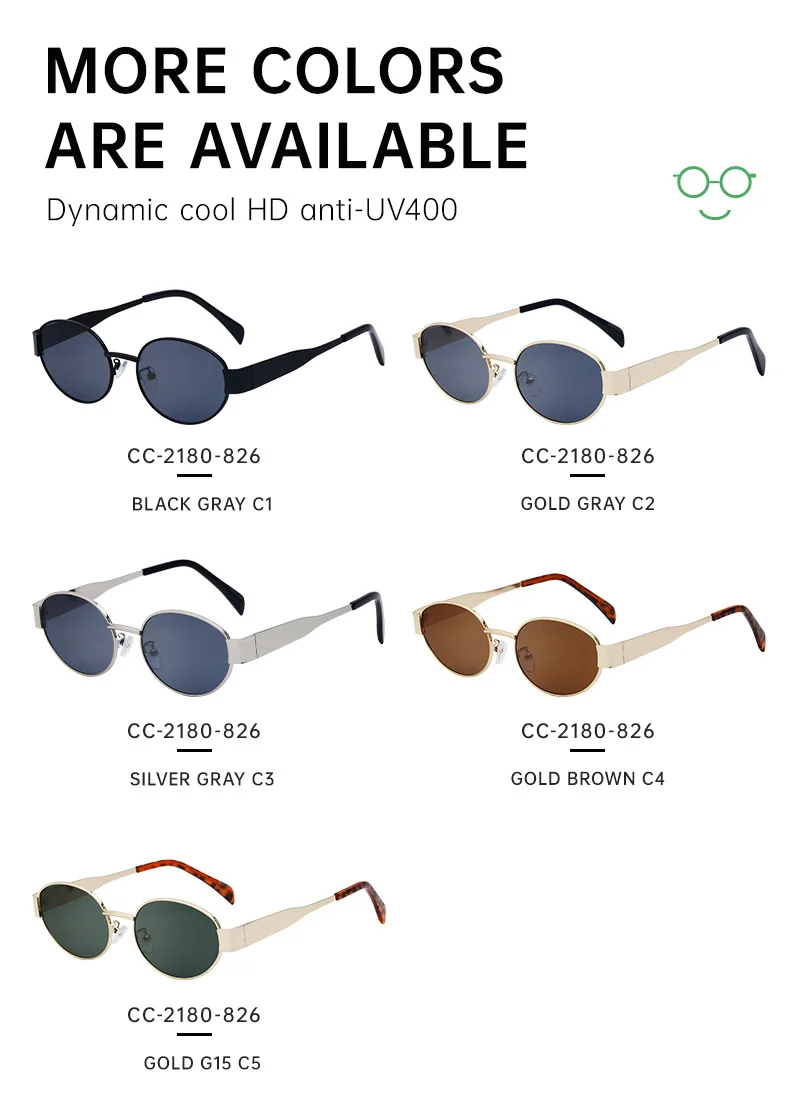 Black Metal Trendy Oval Frame Sun Glasses Women - Chic Designer Style UV Protection Eyewear Bulk - Details 27