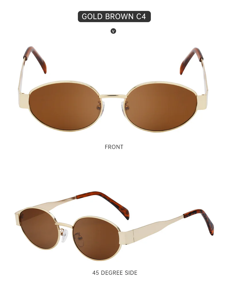Black Metal Trendy Oval Frame Sun Glasses Women - Chic Designer Style UV Protection Eyewear Bulk - Details 38