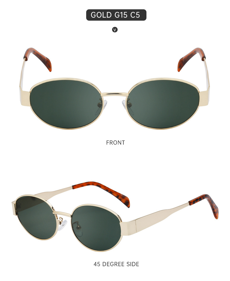 Black Metal Trendy Oval Frame Sun Glasses Women - Chic Designer Style UV Protection Eyewear Bulk - Details 39