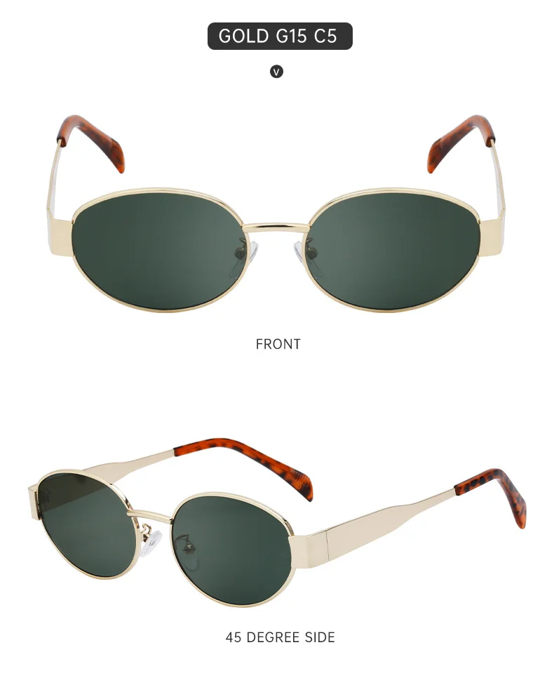 Black Metal Trendy Oval Frame Sun Glasses Women - Chic Designer Style UV Protection Eyewear Bulk - Details 40