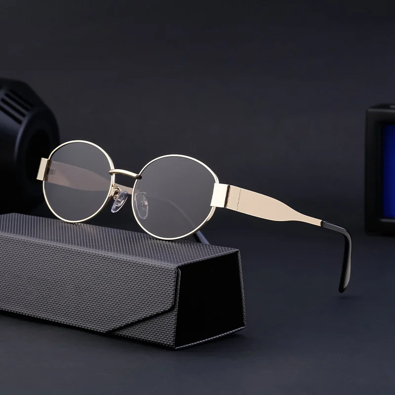 Black Metal Trendy Oval Frame Sun Glasses Women - Chic Designer Style UV Protection Eyewear Bulk - View 2