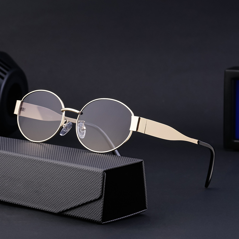 Black Metal Trendy Oval Frame Sun Glasses Women - Chic Designer Style UV Protection Eyewear Bulk - View 3