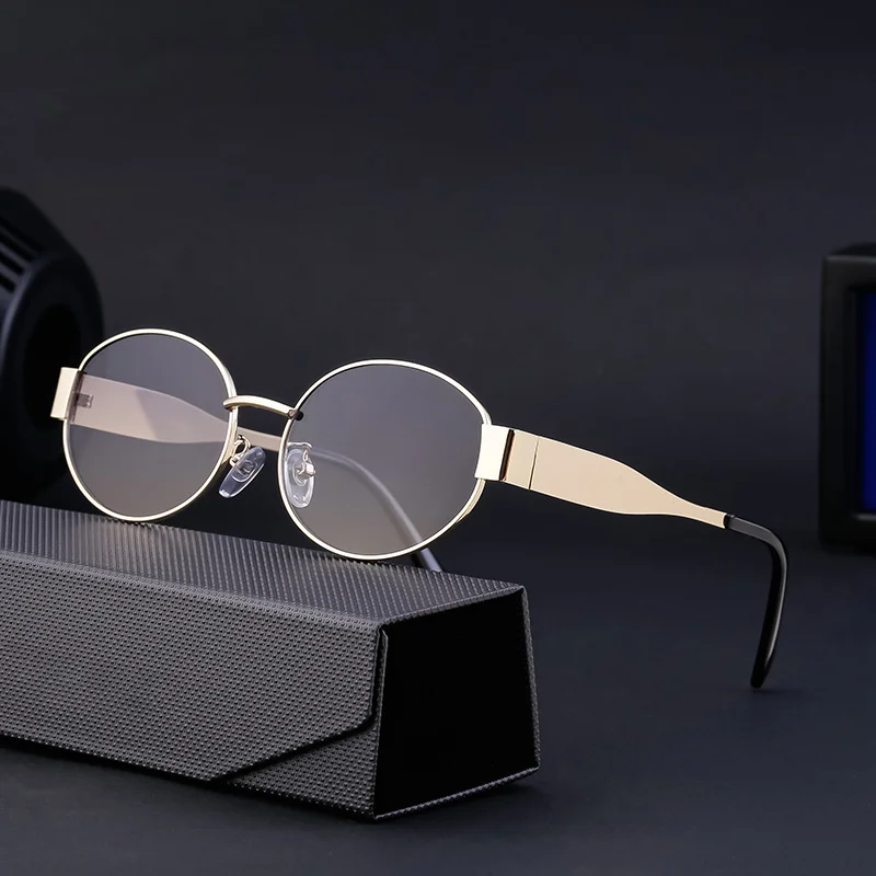 Black Metal Trendy Oval Frame Sun Glasses Women - Chic Designer Style UV Protection Eyewear Bulk - View 3