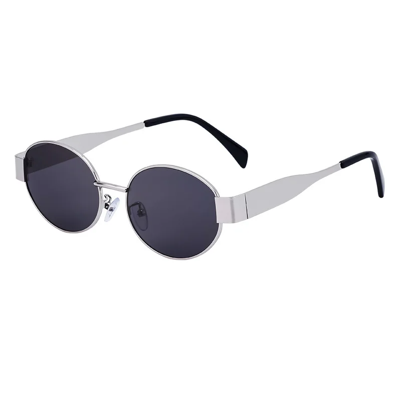 Black Metal Trendy Oval Frame Sun Glasses Women - Chic Designer Style UV Protection Eyewear Bulk - View 4