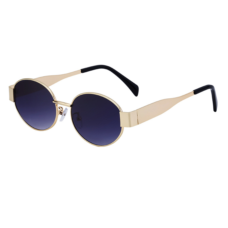 Black Metal Trendy Oval Frame Sun Glasses Women - Chic Designer Style UV Protection Eyewear Bulk - View 5