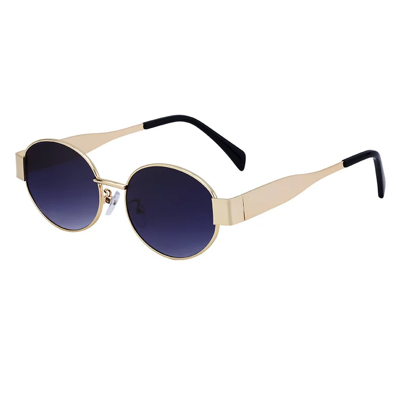 Black Metal Trendy Oval Frame Sun Glasses Women - Chic Designer Style UV Protection Eyewear Bulk - View 5