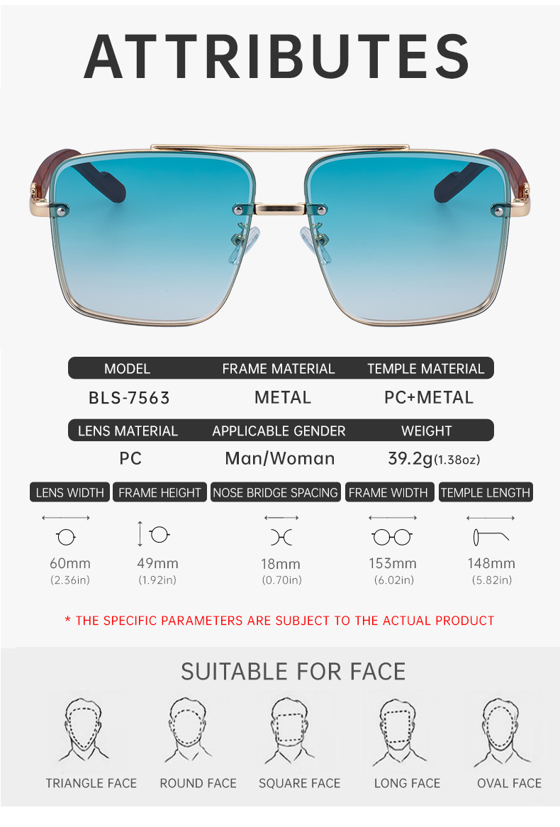 Black PC Men's Square Rimless Sunglasses - Faux Wood Temple Trendy Sun Glasses Wholesale - Details 22
