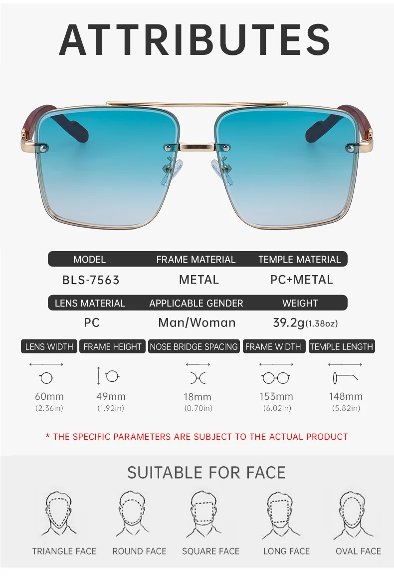 Black PC Men's Square Rimless Sunglasses - Faux Wood Temple Trendy Sun Glasses Wholesale - Details 22