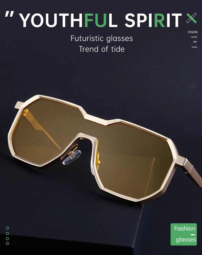 Black Metal Men's Steampunk Irregular Sunglasses - Metal Full Frame One-Piece Driving Shades Wholesale - Details 2
