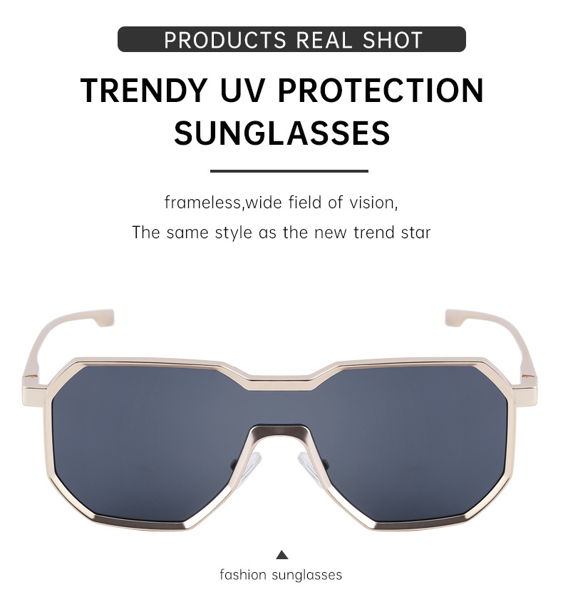 Black Metal Men's Steampunk Irregular Sunglasses - Metal Full Frame One-Piece Driving Shades Wholesale - Details 7